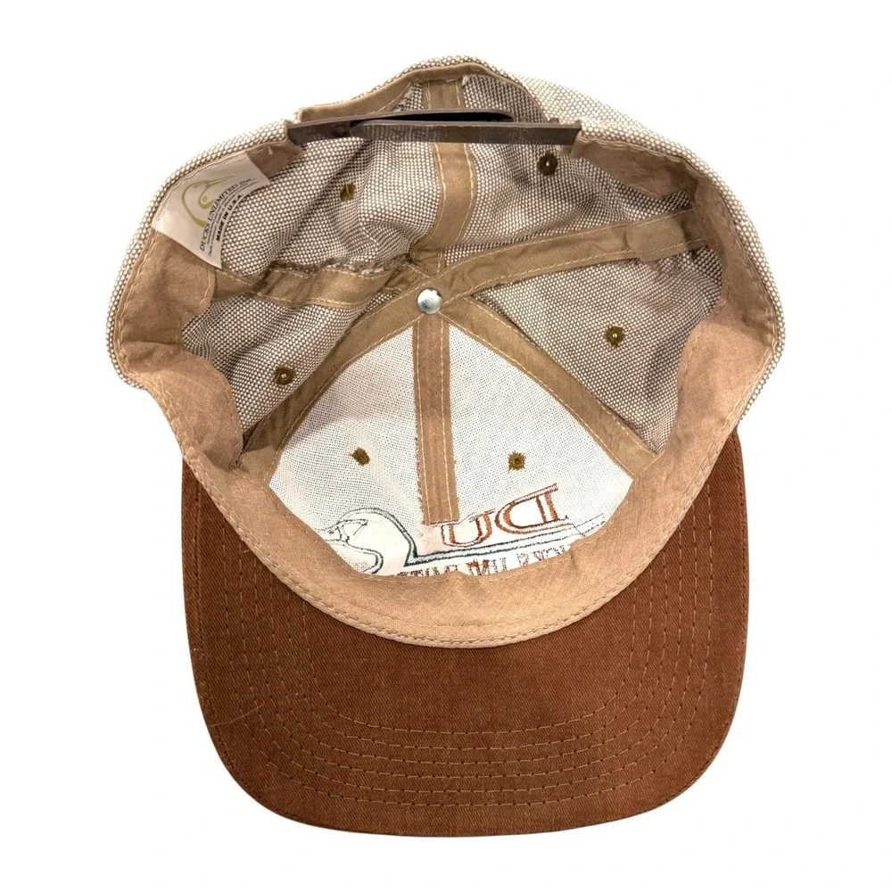 VTG Ducks Unlimited Hat Men Brown Tan Canvas Snapback USA Made Logo